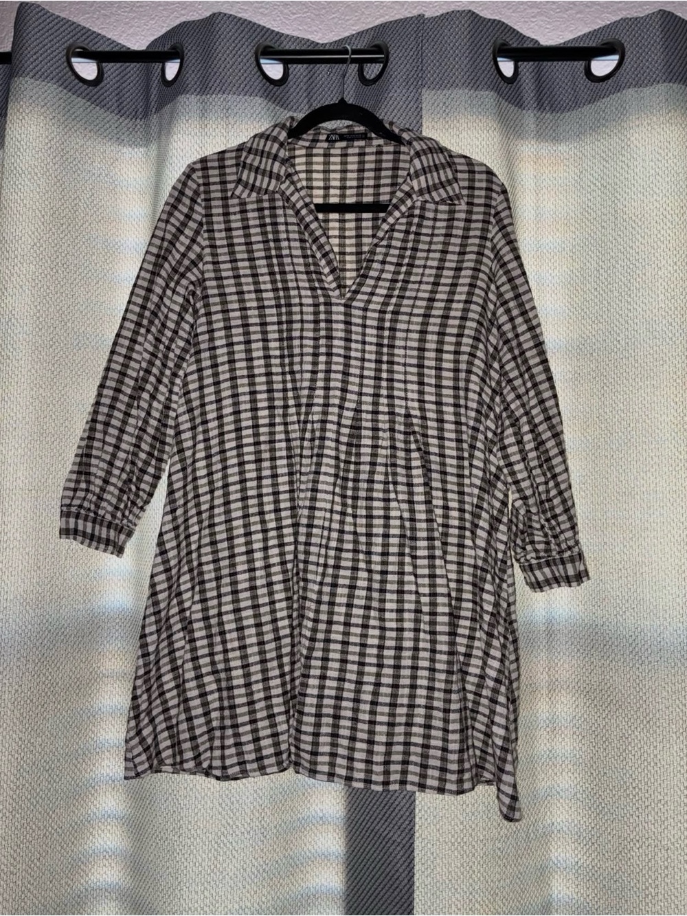 Zara Black & White Gingham Patterned Shirt Dress